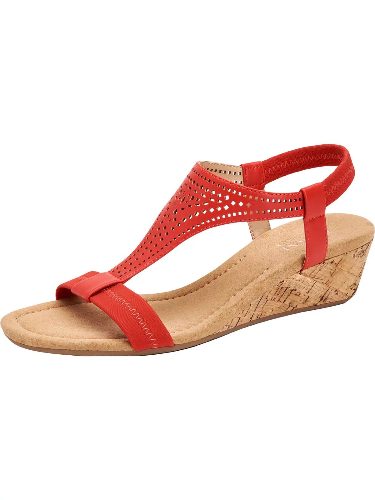 Alfani Womens Vacanzaa 2 Faux Leather T-Strap Wedge Sandals Red 12 Medium (B,M) | Walmart (US)