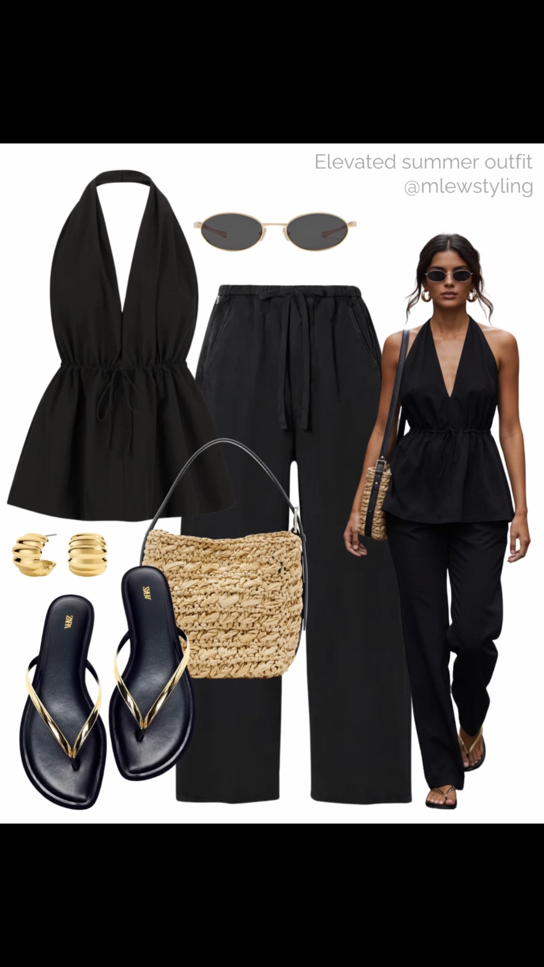 Elevated summer outfit with black linen ✨

Tags: DISSH barrel leg linen pants, halter top, Zara gold flip flop sandals, toteme raffia bag, gold hoop earrings, capsule wardrobe, date night outfit, vacation look

#LTKsummer #LTKbag #LTKtravel