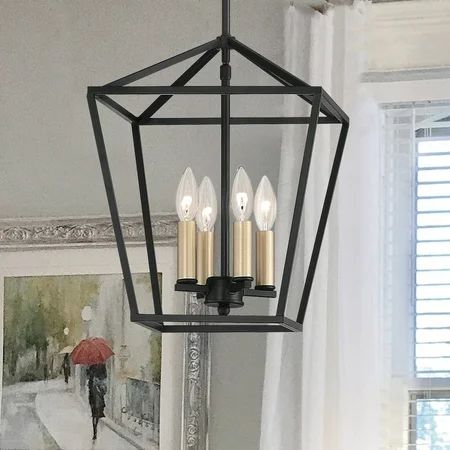 Vanity Art Farmhouse Vintage 4 Light Lantern Metal LED Pendant Ceiling Light Fixture Antique Black L | Walmart (US)