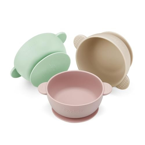 PandaEar 3 Pack Baby Bowls with Suction| Stay Put Silicone Food Bowl for Babies Kids Toddlers Infants| Food Grade Soft Safe BPA-Free Silicone (Pink Green Light Tan) | Amazon (US)