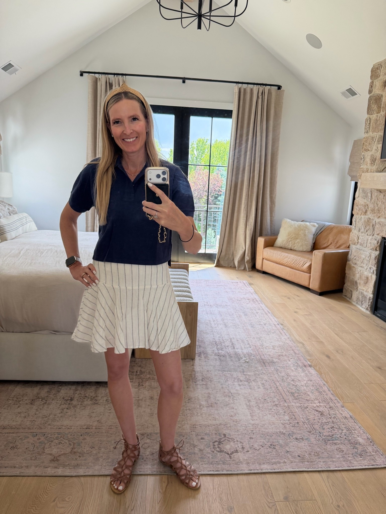 Shop this cute summer outfit for under $60. Short lined cream linen skirt and boyfriend polo. Perfect for a trip, bbq or even a night out. Both on sale now.

#LTKU #LTKTall #LTKmomlife