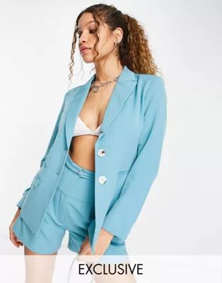 4th & Reckless exclusive tailored open tie back blazer in blue - part of a set | ASOS (Global)