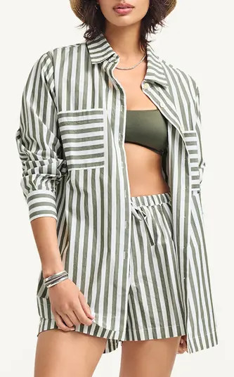 Nadia Stripe Oversize Organic Cotton Cover-Up Shirt | Nordstrom