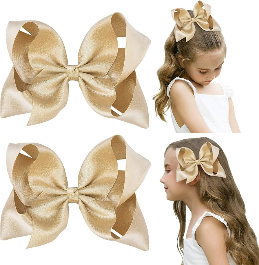 DEEKA 2 PCS 6" Big Hand-made Shiny Glitter Ribbon Hair Bows Alligator Clips Hair Accessories for ... | Amazon (US)