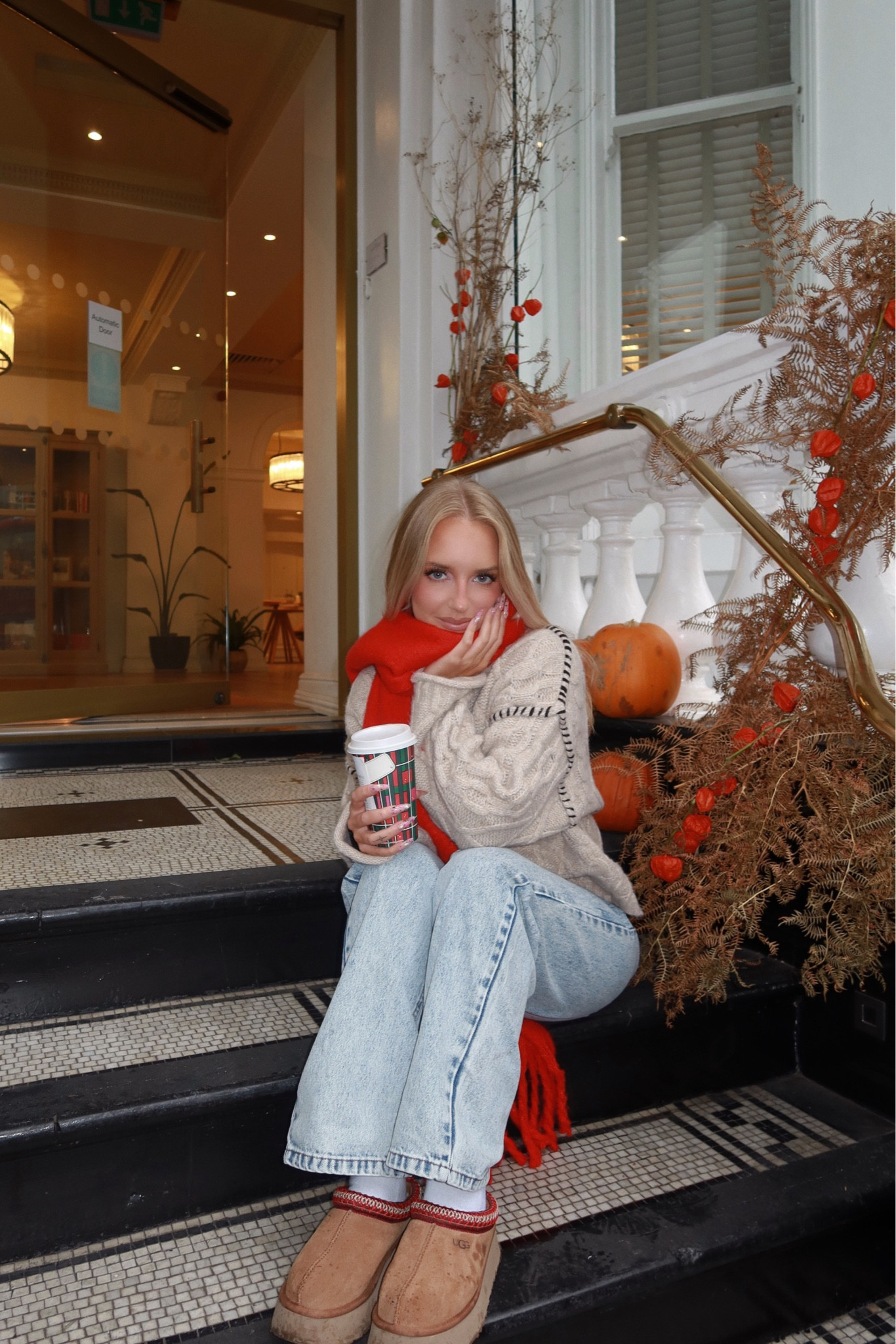 Autumn winter outfit inspo red scarf jumper and baggy jeans 

#LTKeurope #LTKHoliday #LTKSeasonal