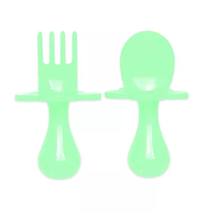 Grabease® 2-Piece First Training Self-Feeding Utensil Set in Mint | buybuy BABY