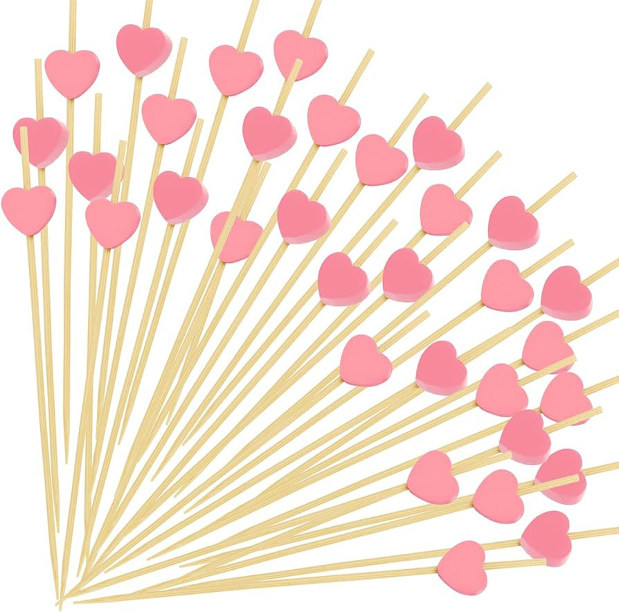 Pink Heart Cocktail Picks, Valentines Day Decorations Toothpicks for Appetizers, 4.7 IN Long Fanc... | Amazon (US)