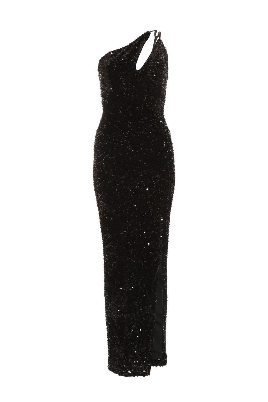 Black Sequin Cut Out Maxi Dress | Quiz Clothing (UK)