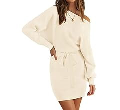 MEROKEETY Women's Off Shoulder Batwing Sleeve Sweater Dress Ribbed Knit Bodycon Mini Dresses with... | Amazon (US)