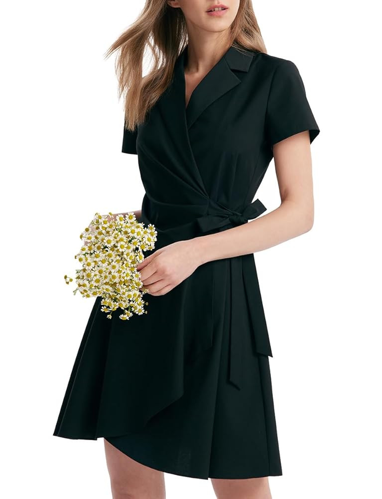 Women's Summer Dress 3/4 Sleeve Casual Boho V-Neck Pleated Lace Up Wrap Flowy Midi Dress Wedding ... | Amazon (US)