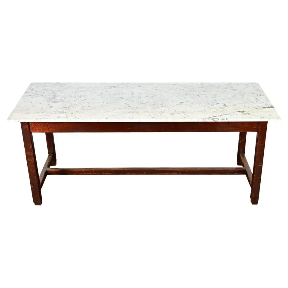 French 19th Century Marble Top Farm Table | 1stDibs