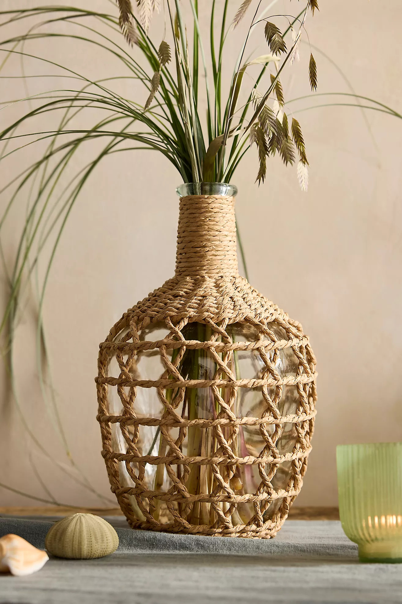 Nautical Woven Rattan + Glass Vase | Anthropologie (US)