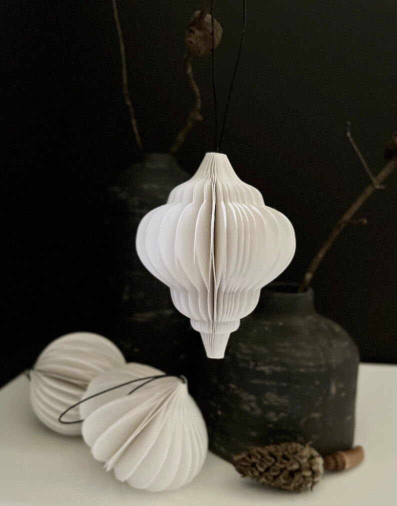 Upcycled Folded Paper Ornaments - White  | Set of 3 | Honeycomb | Sustainably Made | Holiday Deco... | Etsy (US)