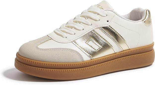 Women's Platform Sneakers Vintage Tennis Shoes with Thick Rubber Gum Sole Breathable Cushioned Co... | Amazon (US)