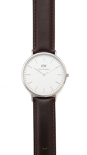 Daniel Wellington Bristol 40Mm Watch With Brown Leather Band - Silver | East Dane