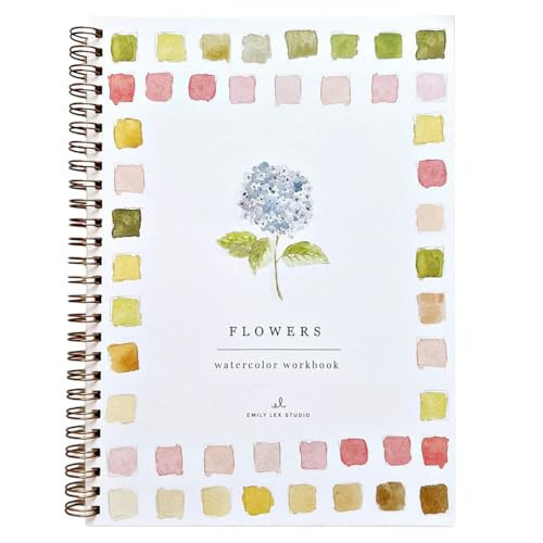 Flowers Watercolor Workbook by Emily Lex Studio, 12 Beginner Friendly Sketched Illustrations, Lay Flat Spiral Pages, 6.5 x 9 inch, 120lb Watercolor Paper | Amazon (US)