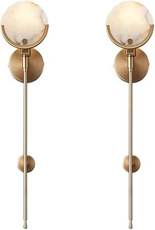 Amazon.com: JIANGXMF 2 Pack Nordic Style Marble Wall Sconce Alabaster Wall Lamp Fixtures Spanish Natural Marble Indoor Wall Mount 3000K Warm Light 7W Wall Light Suitable for Bedside Background Wall Vanity (M) | Amazon (US)
