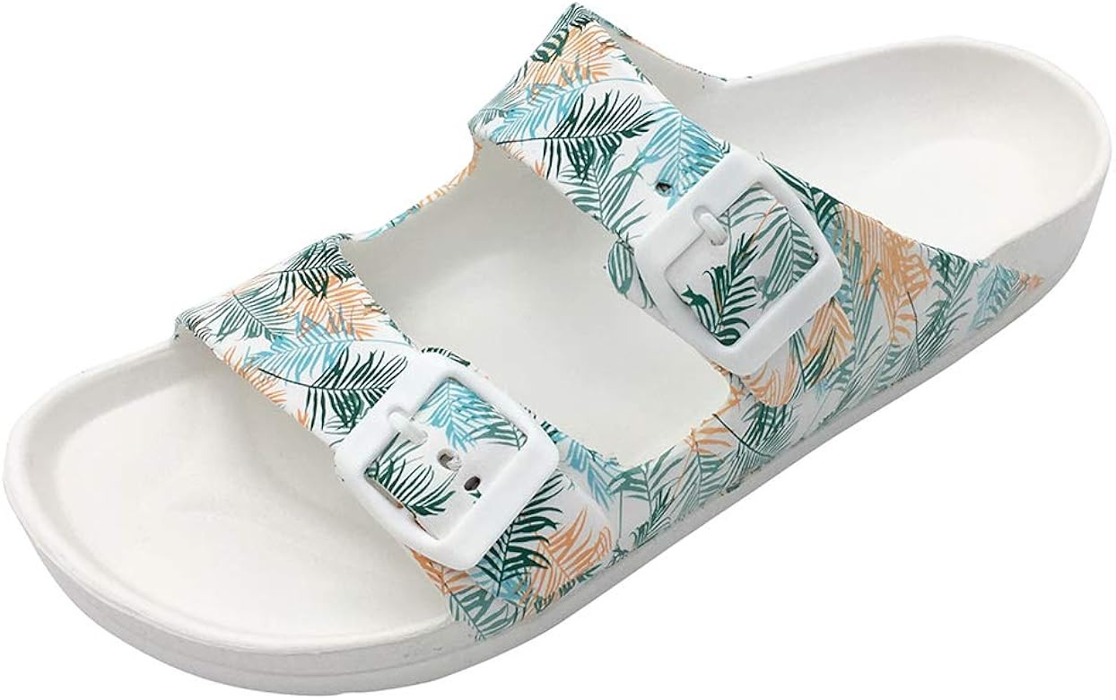 FUNKYMONKEY Women's Comfort Slides Double Buckle Adjustable EVA Flat Sandals | Amazon (US)