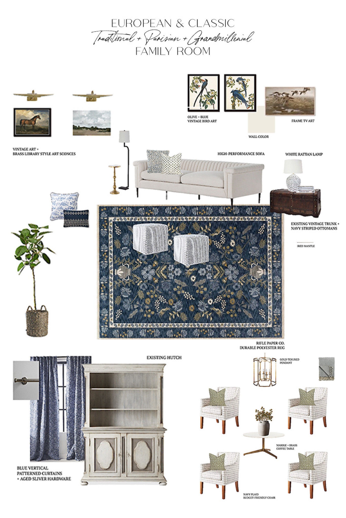 Use code PEGGYH15 for 15% off any Scout & Nimble full-price items! Transform your family room into a timeless haven. This European-inspired design is a timeless haven featuring a deep blue polyester rug adorned with a delicate floral motif, setting the stage for an elegant and durable foundation. The mix of checkered, striped, and floral prints throughout the space creates a dynamic yet cohesive look, embodying the charm and sophistication of Parisian interiors. Traditional elements like classic furniture silhouettes and grand millennial touches with nostalgic patterns complete this classic aesthetic. To achieve this timeless look, start with a statement rug in a rich, classic color and layer in complementary patterns and textures. Don't forget to mix and match prints for a sophisticated, yet inviting, atmosphere!
#InteriorDesign #FamilyRoom #TraditionalStyle #ParisianDecor #GrandMillennial #TimelessDesign #HomeDecorTips #FloralRug #ClassicInteriors #DesignInspiration

#LTKHome