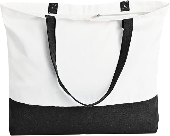 1 Pack Canvas Tote Bag with Zipper, Blank Reusable Grocery Bags, Widened Washable Bag with Inner ... | Amazon (US)