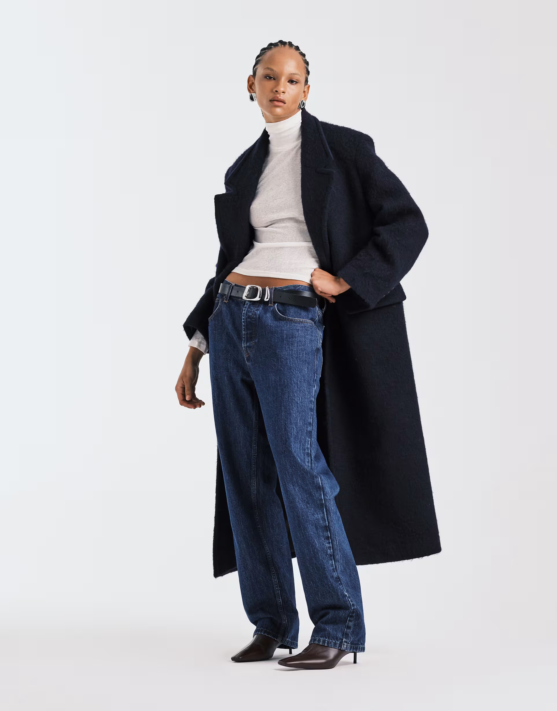 ASOS DESIGN premium brushed wool blend dad coat in navy | ASOS (Global)