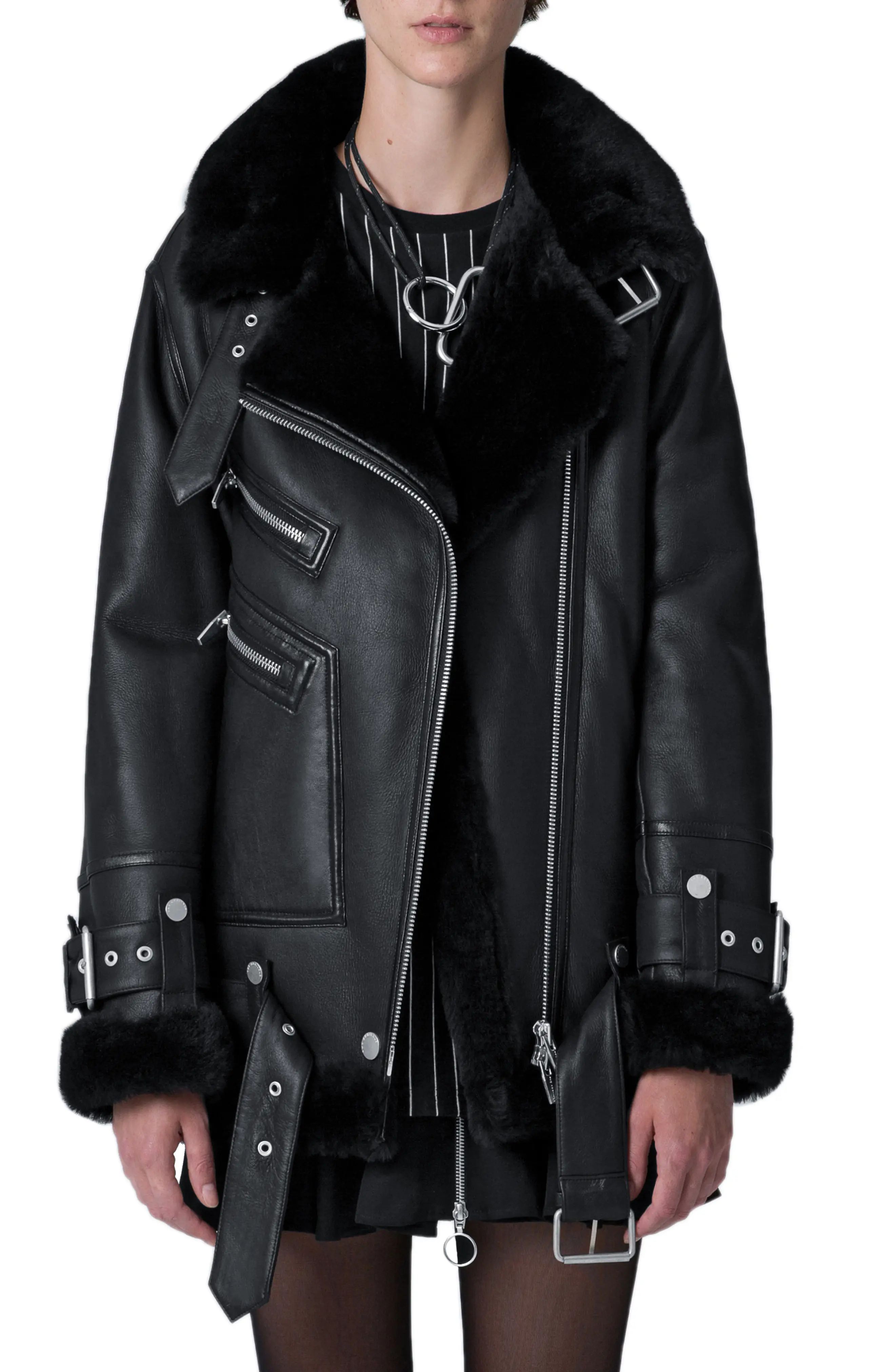 The Arrivals Moya III Oversize Leather & Genuine Shearling Jacket | Nordstrom