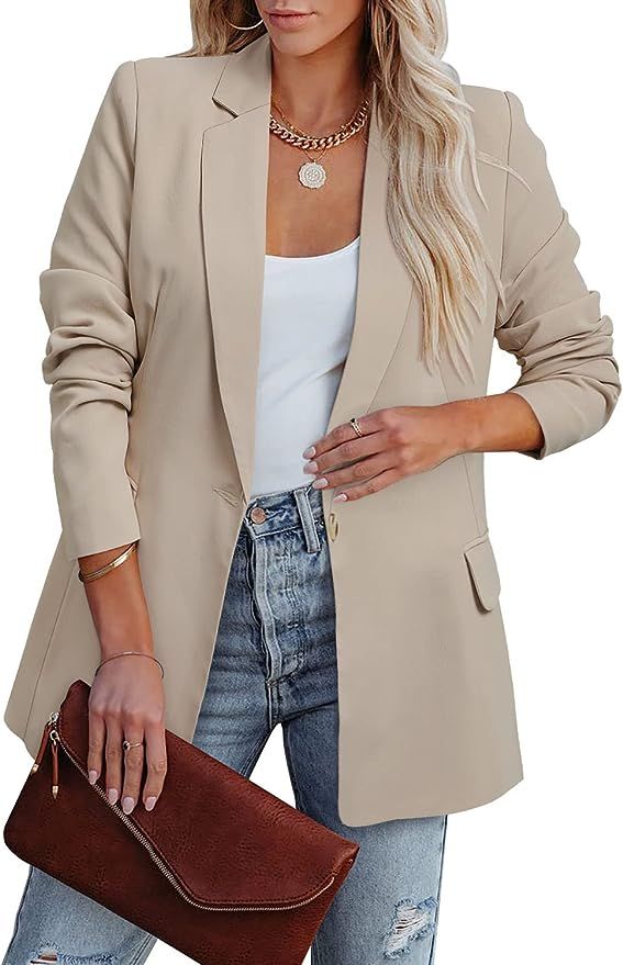 ZDLONG Womens Blazers Casual Lightweight Linen Blazer Jackets Long Sleeve Lapel Button Up for Wor... | Amazon (US)