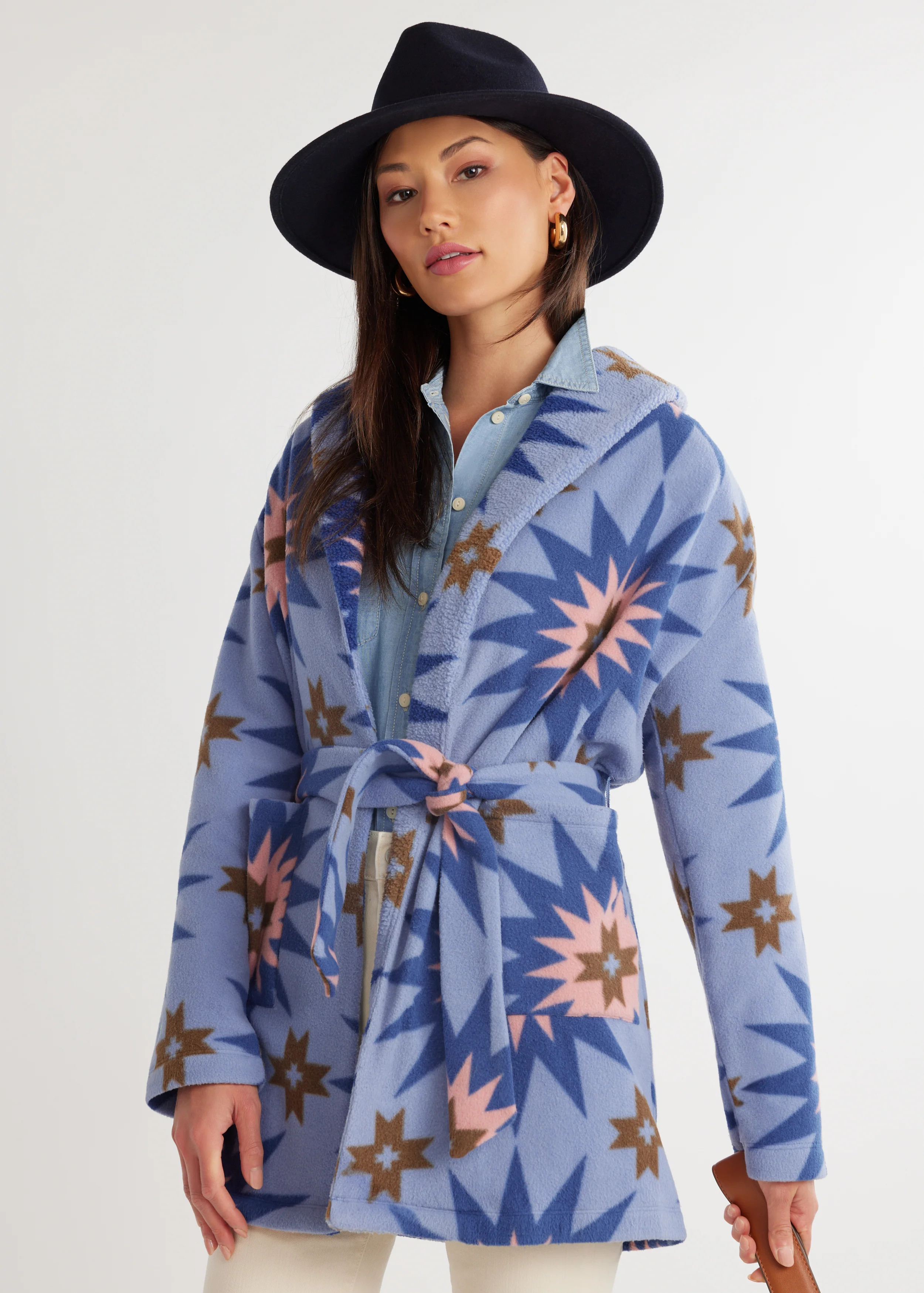 Cassidy Cardigan in Vello Fleece (Americana Patchwork) | Dudley Stephens