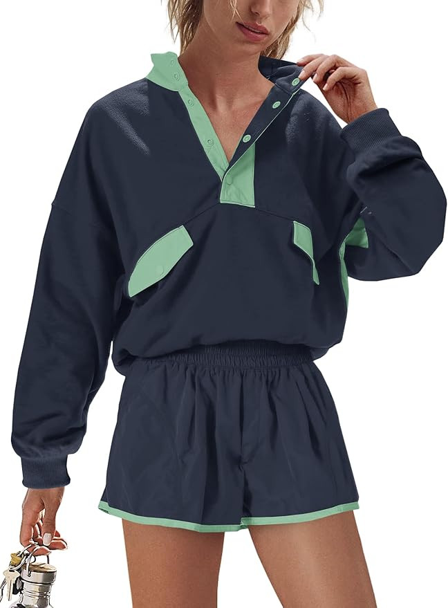 LAMISSCHE Work out Sets Gym for Women Sweatsuits 2 Piece Set Long Sleeve Top & Shorts Active Wear... | Amazon (US)