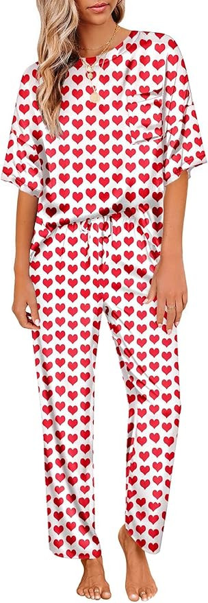 Ekouaer Womens Satin Silky Pajama Set Short Sleeve Shirt with Long Pajama Pant Set Soft PJ Lounge... | Amazon (US)