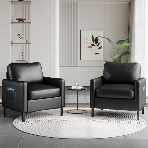 Black Faux Leather Accent Chairs Set of 2 with Arms, Waiting Room, Modern | Amazon (US)