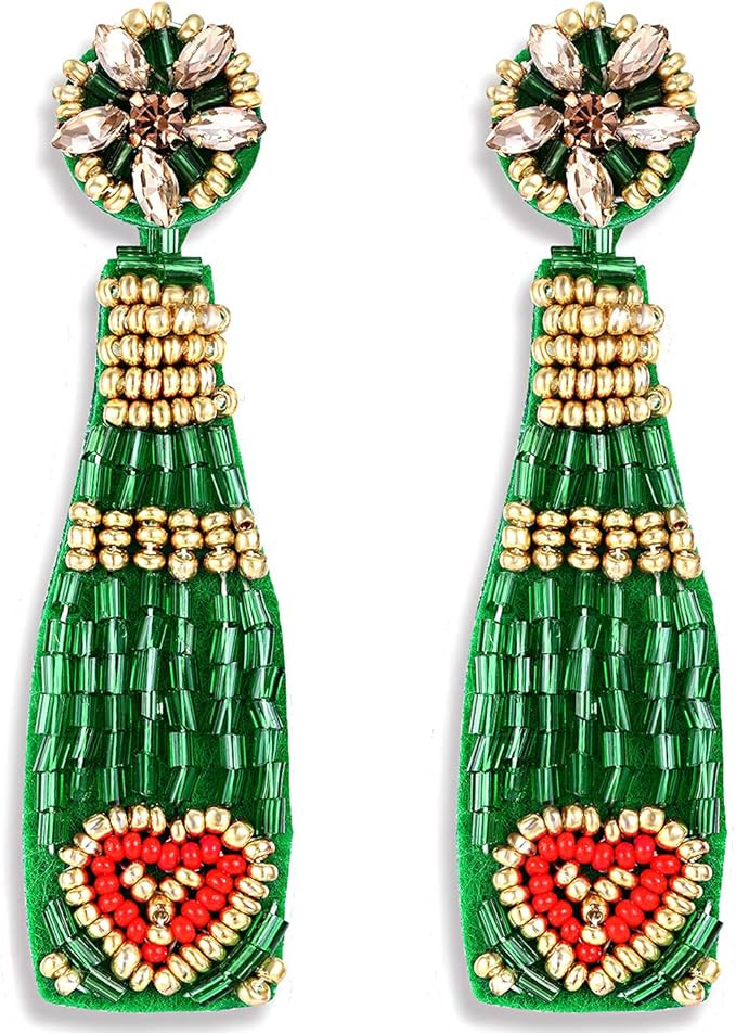 Beaded Champagne Earrings Handmade Champagne Bottle Drop Dangle Earrings for Women Girls Statemen... | Amazon (US)