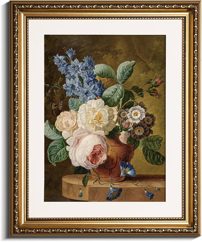 VIYYIEA Vintage Gold Framed Floral Wall Art, Flower Bathroom Art Decor Aesthetic Room Decor, Oil ... | Amazon (US)