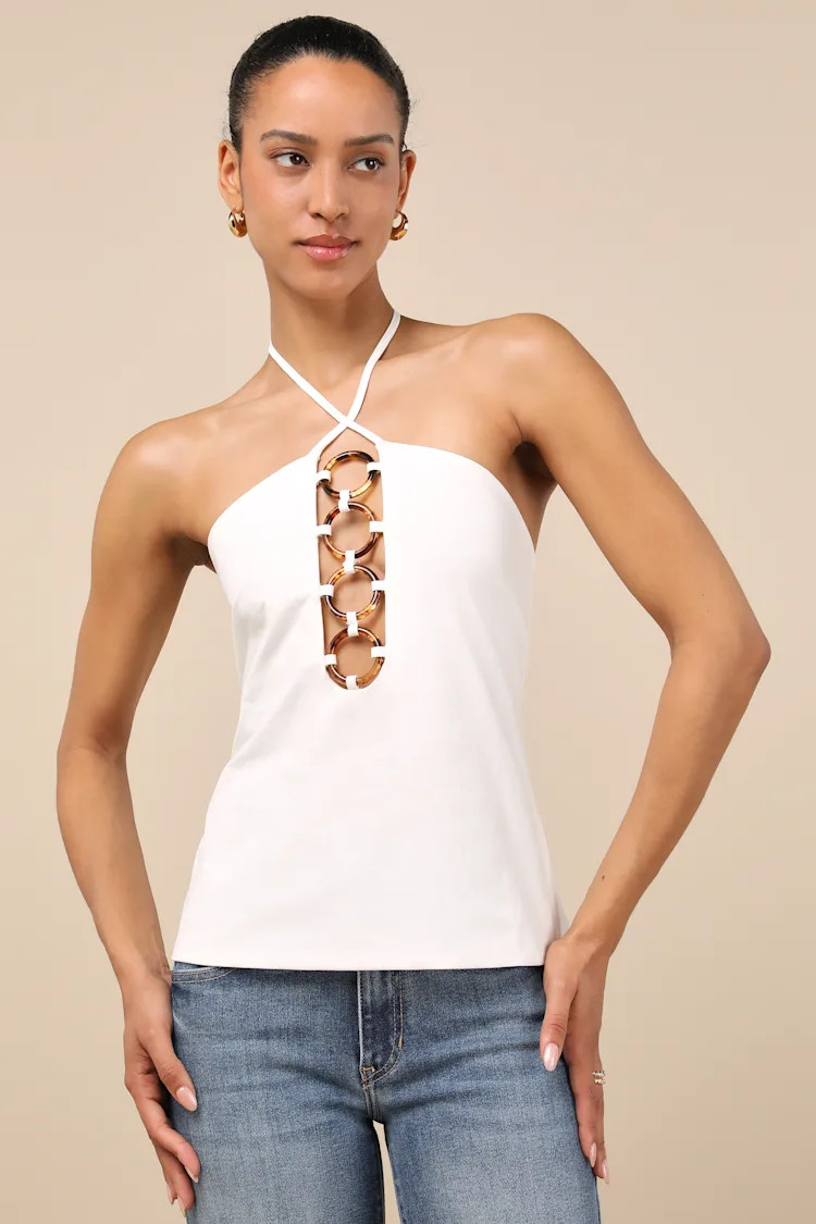 Palmira White O-Ring Cutout Halter Top | Lulus