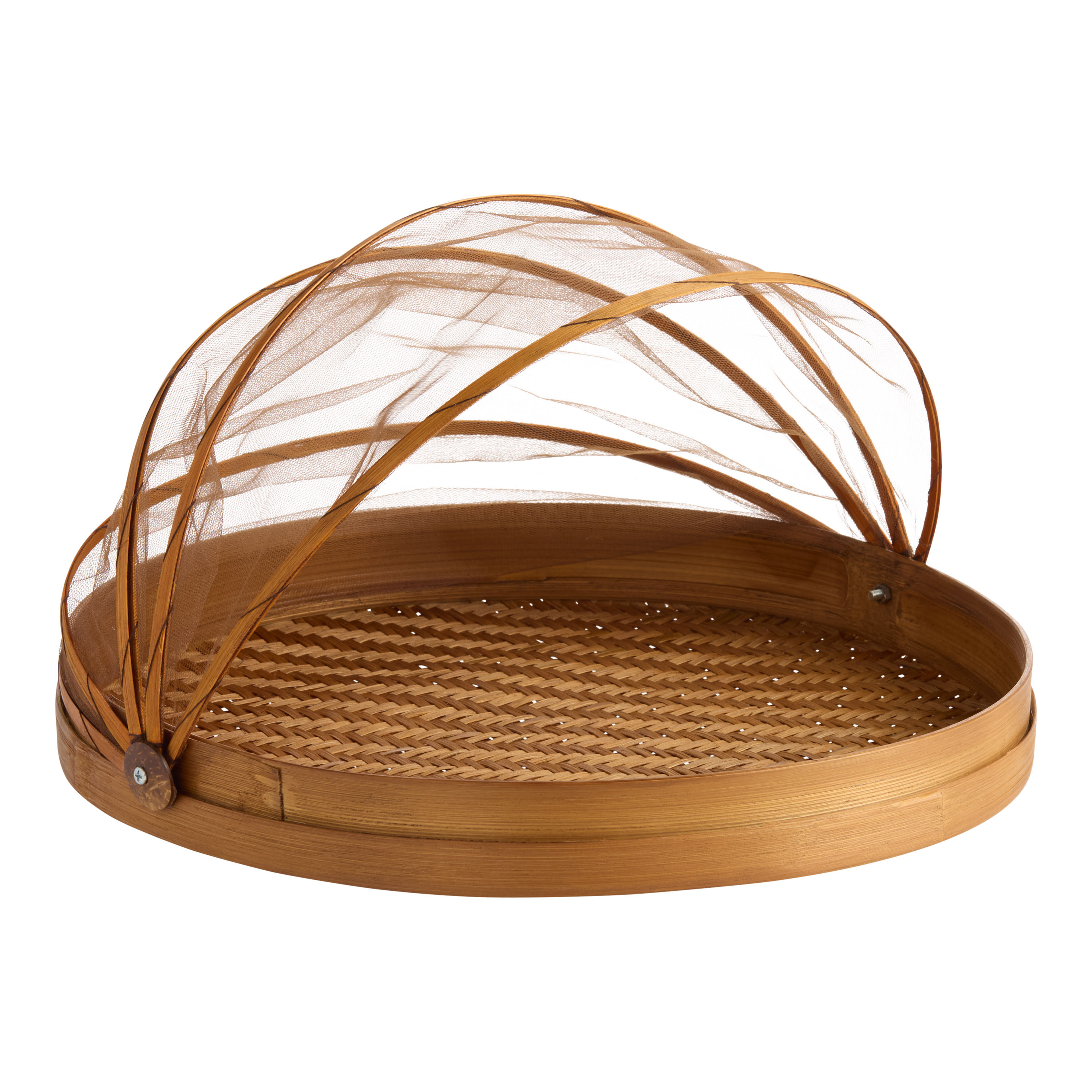 Natural Woven Bamboo Serving Plate With Mesh Food Dome | World Market