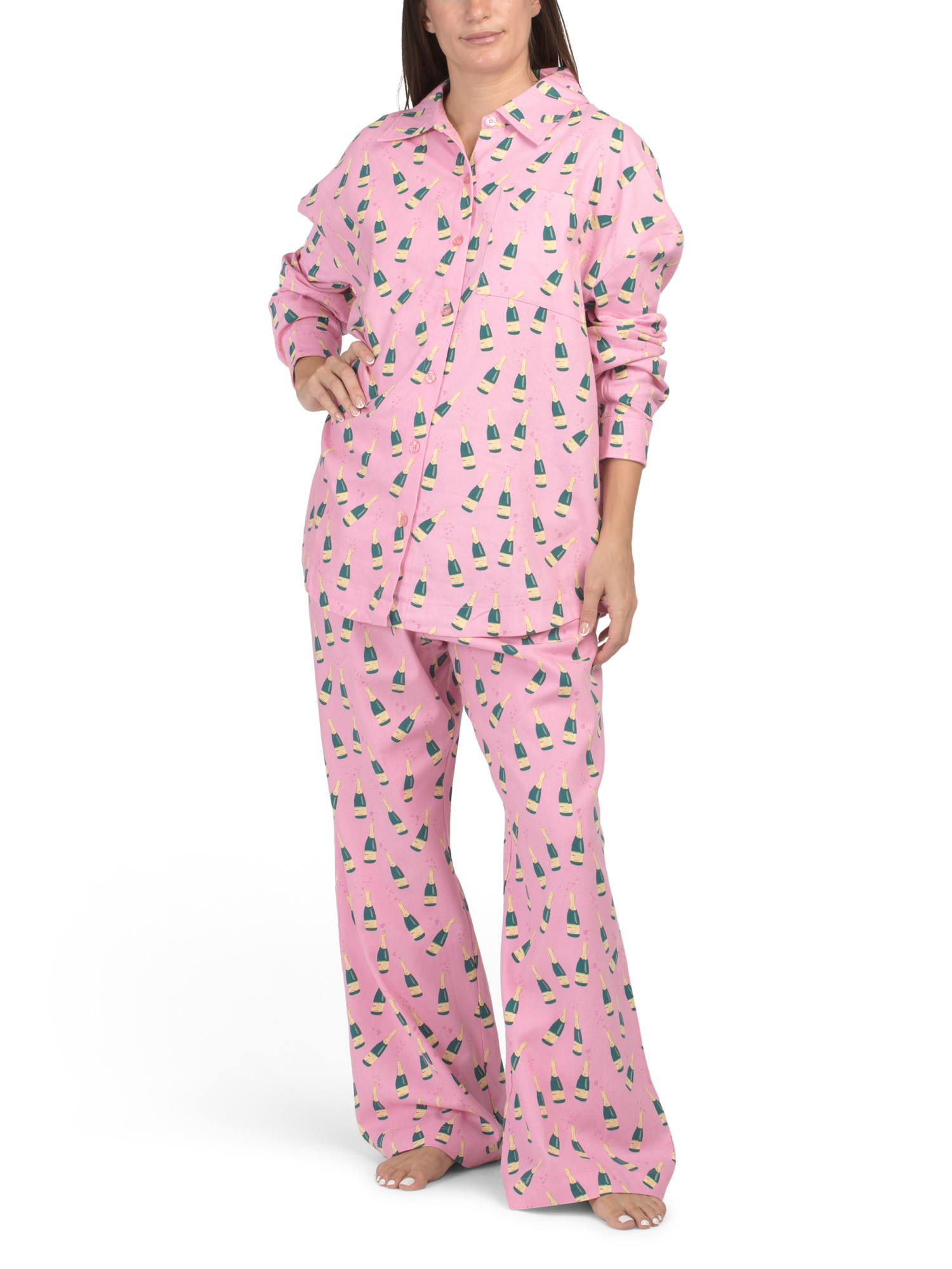 Printed Pattern Classic Collar Top And Pants Pajama Set | Clothing | Marshalls | Marshalls