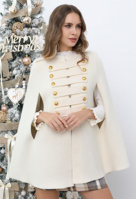 Statement Multi-Button Knit Cape Coat in Ivory | Chicwish