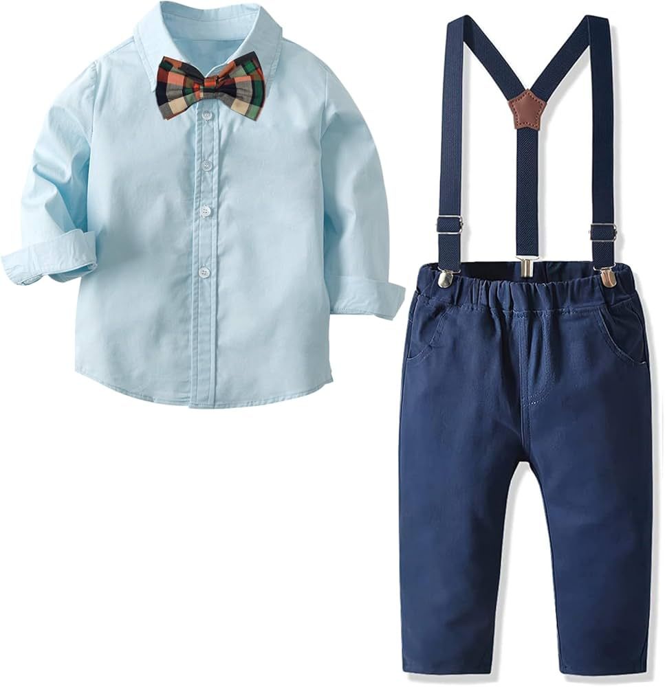 Nwada Toddler Suit Baby Boy Clothes with Dress Shirt, Suspender Pants and Bow Tie, Wedding Outfit... | Amazon (US)