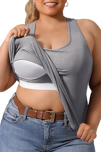 Amazon.com: DAGGLOSA Plus Size Tank Tops for Women with Built in Bras,Sleeveless Camisole Casual ... | Amazon (US)