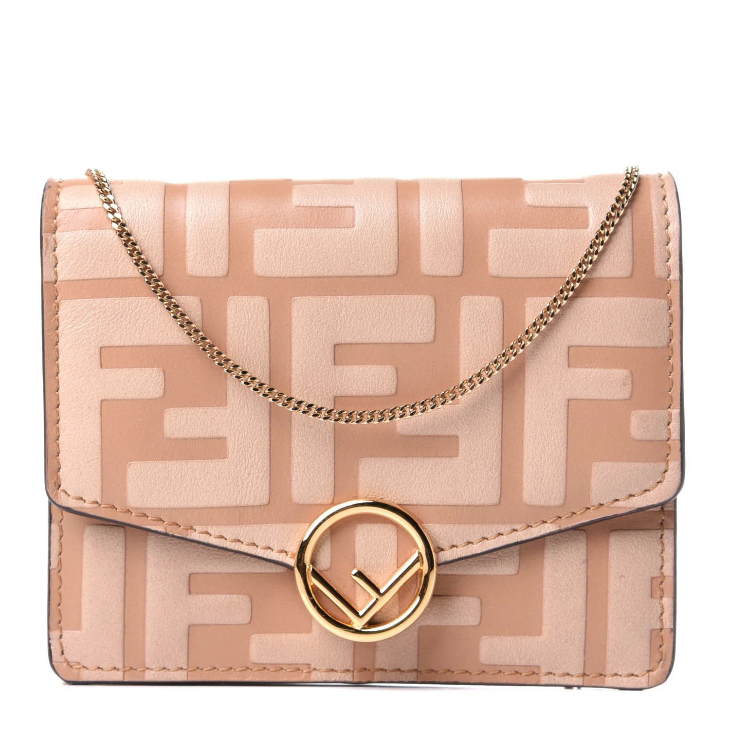 FENDI Calfskin F is Fendi FF 1974 Embossed Geometric Flap Wallet on Chain Honey | FASHIONPHILE | Fashionphile