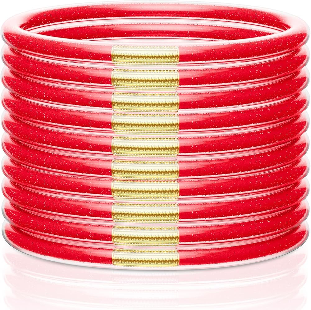 5 Pack Glitter Jelly Bracelets, Soft Silicone Glitter Filled Jelly Bangles Bracelets Women- Spark... | Amazon (US)