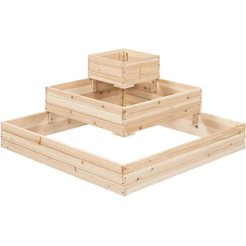 Arlmont & Co. 4 ft x 4 ft 3-Tier Fir Wood Raised Garden Bed Open-Bottom Planter & Reviews | Wayfa... | Wayfair North America