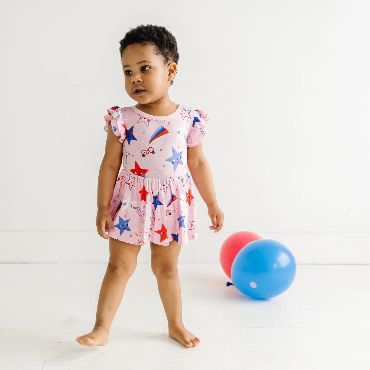 Pink Stars & Stripes Twirl Dress with Bodysuit | Little Sleepies