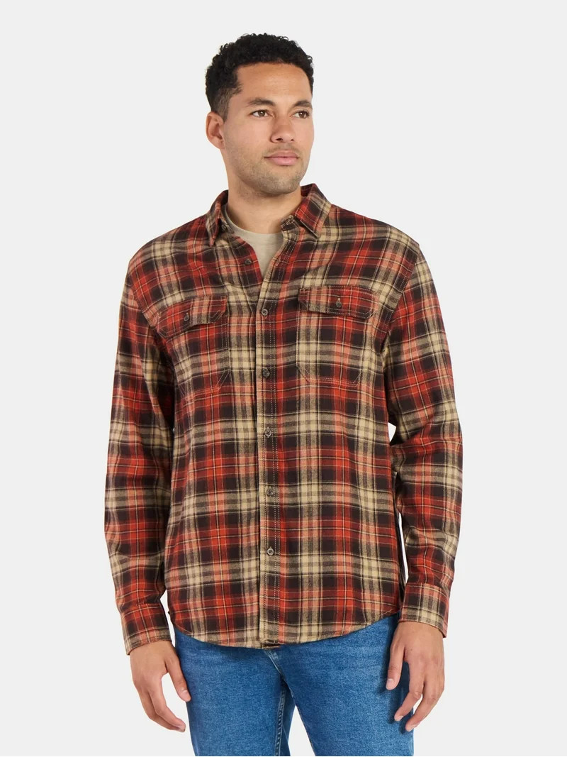 George Men's and Big Men's Double Pocket Flannel Shirt, Sizes XS-3XLT | Walmart (US)