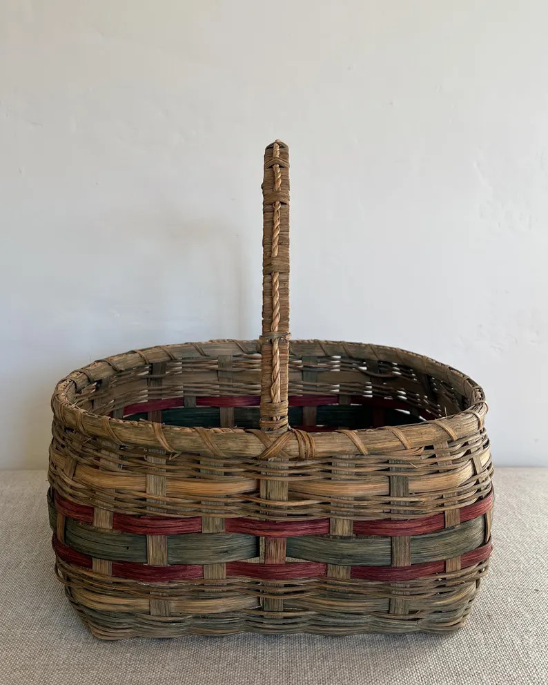 Vintage Woven Basket With Handle | Rustic Farmhouse Decor - Etsy | Etsy (Global)