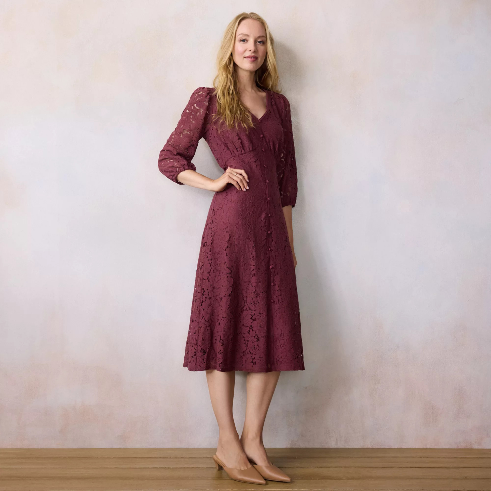 Women's LC Lauren Conrad 3/4 Sleeve Empire Midi Dress | Kohl's
