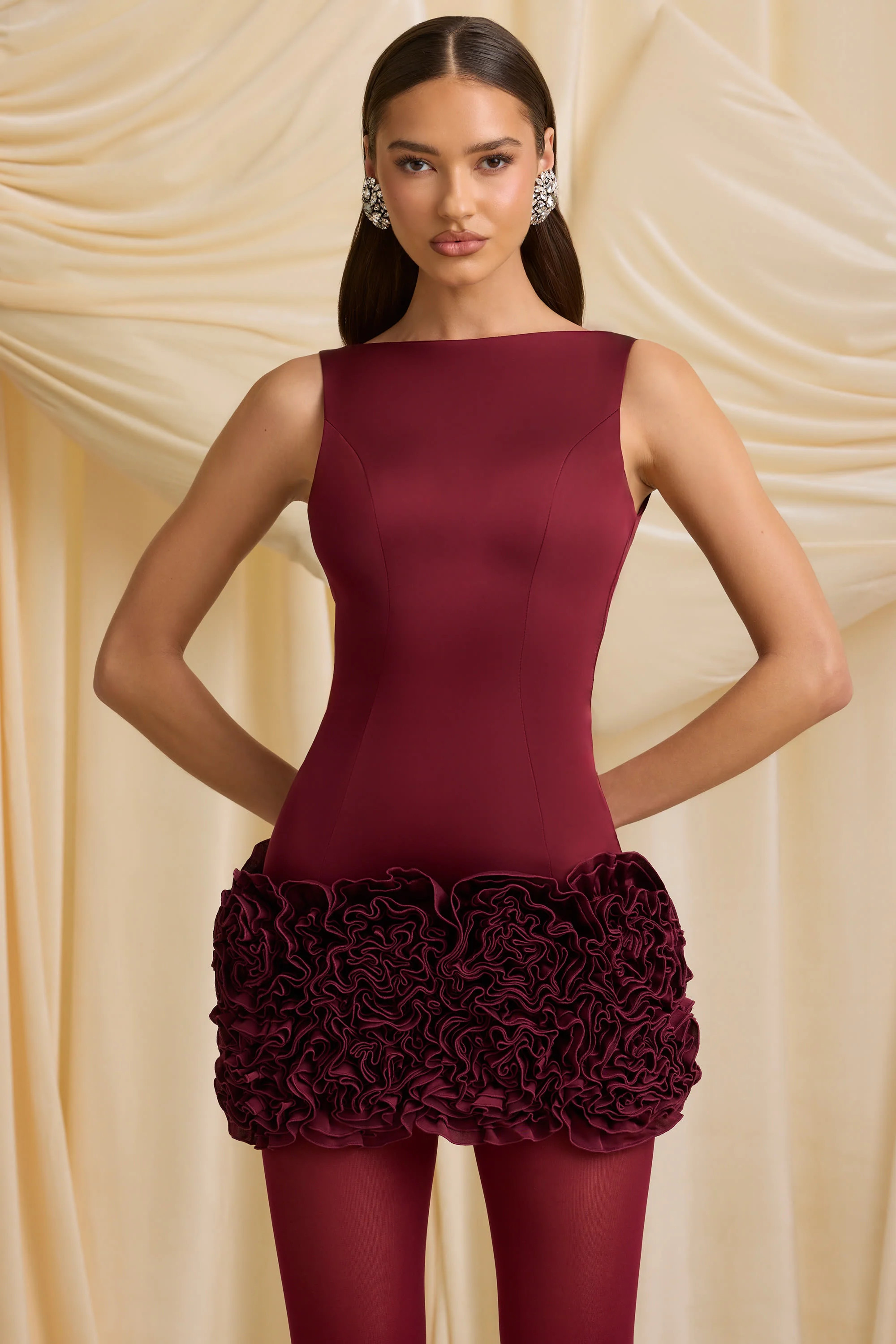 Appliqué Open-Back Mini Dress in Wine Red | Oh Polly