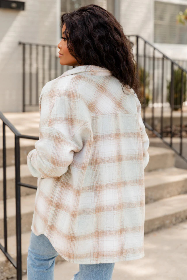That's My Mistake Mint Plaid Shacket | Pink Lily