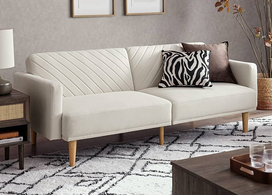 mopio Chloe Futon Sofa Bed, 77.5", Couch, Small Sofa, Sleeper Sofa, Loveseat, Mid Century Modern Futon Couch, Sofa Cama, Couches for Living Room (Snow Velvet, Futon) | Amazon (US)