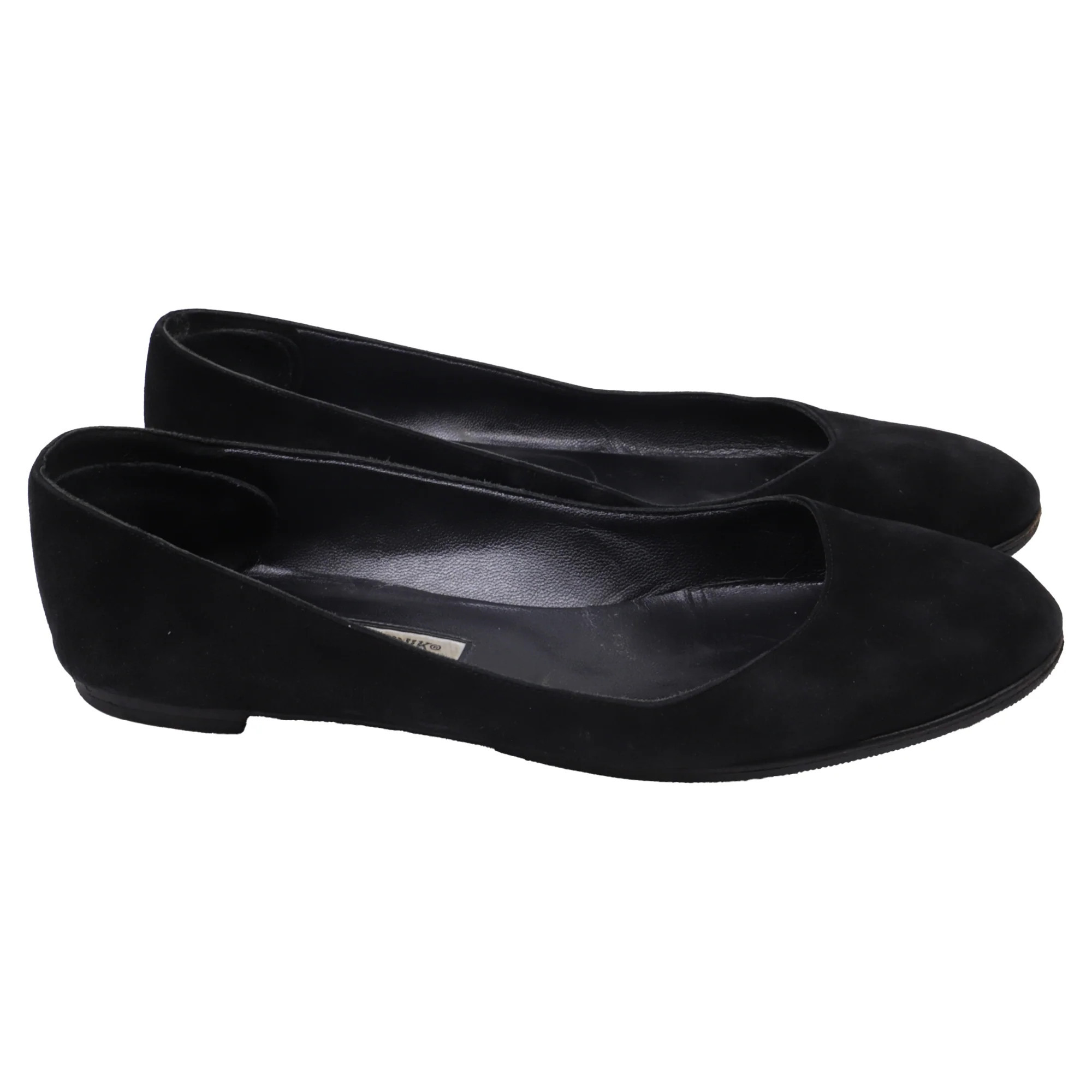 Manolo Blahnik Round-Toe Ballet Flats in Black Suede | Shop Simon
